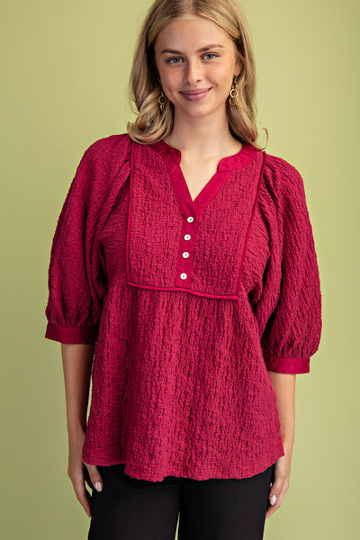 Textured Babydoll Blouse | Crimson