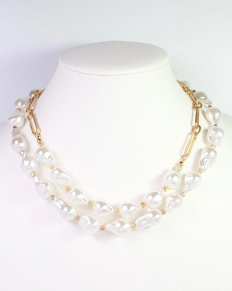 Baice Layered Baroque Pearl Necklace Cream
