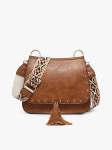 Bailey Crossbody with Print Contrast Strap| Brown/Tan