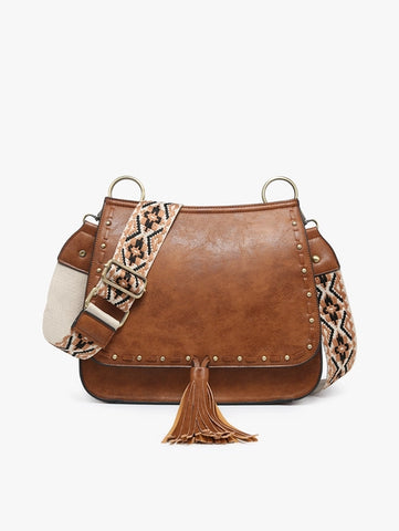 Bailey Crossbody with Print Contrast Strap| Brown/Tan