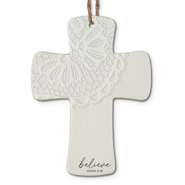Cross Lace Believe Christmas Ornament