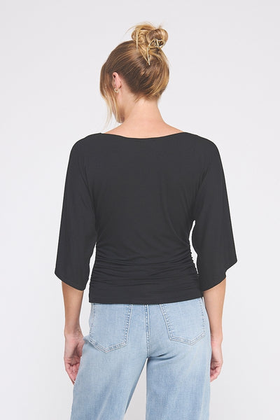Double Knit Angel Sleeve Top | Black
