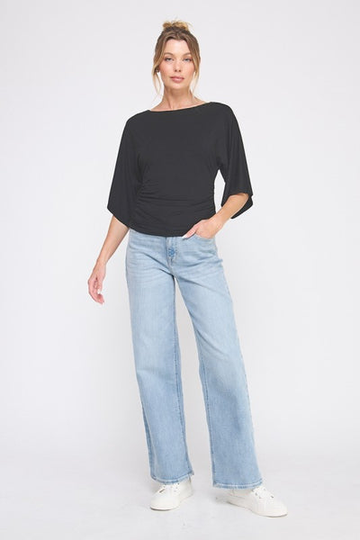 Double Knit Angel Sleeve Top | Black