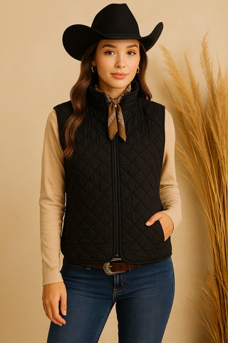 Quilted Zip-up Vest | Black