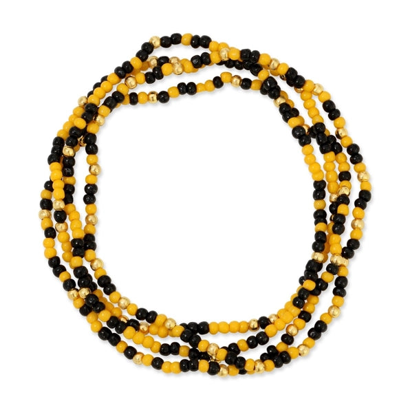 2mm Stretch Beaded Game Day Bracelets| Black/Yellow