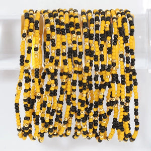 2mm Stretch Beaded Game Day Bracelets| Black/Yellow