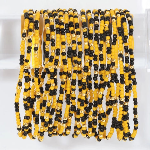 2mm Stretch Beaded Game Day Bracelets| Black/Yellow