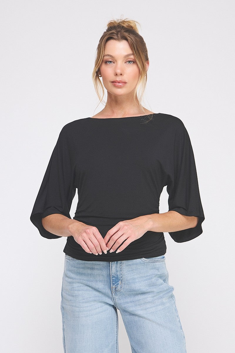 Double Knit Angel Sleeve Top | Black