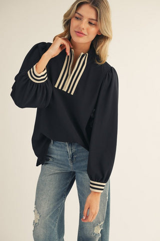 Rib Band Accent High Neck Top | Black