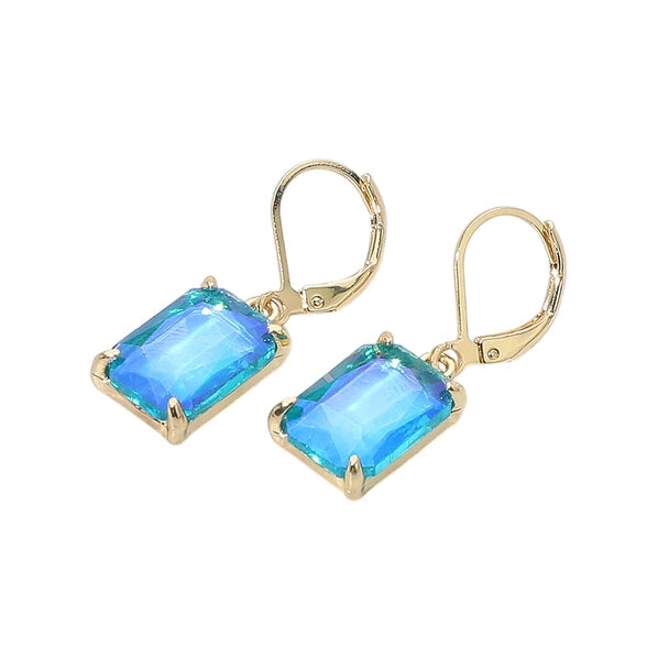 Rectangular Glass Stone Drop Dangle Earrings | Blue