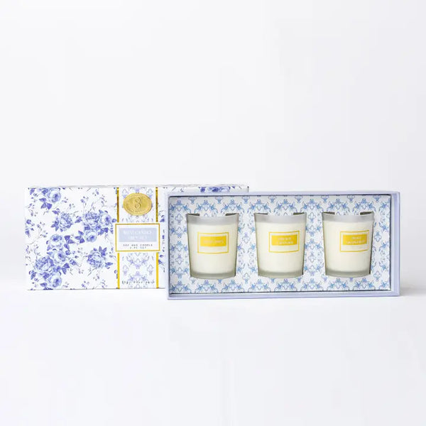 Blue Floral 3 Piece Assorted Candle Boxed Set