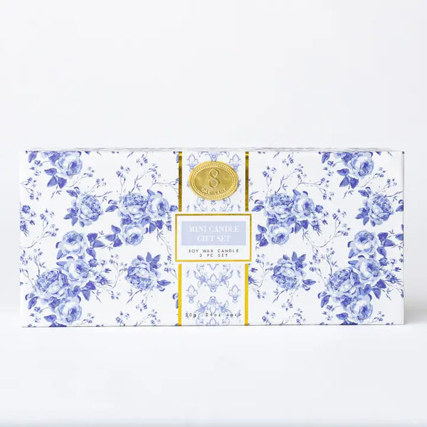 Blue Floral 3 Piece Assorted Candle Boxed Set