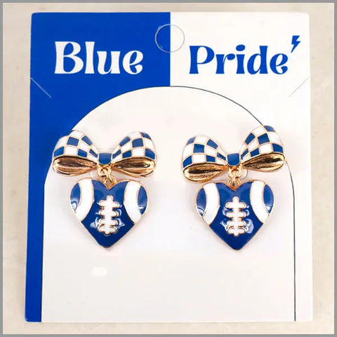 Color Coated Bow & Heart Football Gameday Stud 1.25" Earring | 3 Choices