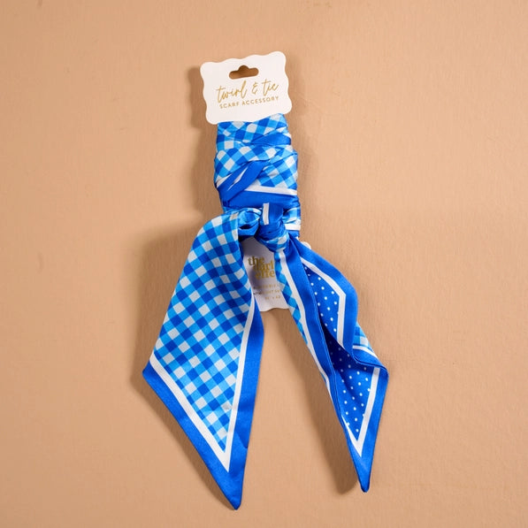 Twirl & Tie Scarf Accessory-Gingham Blue