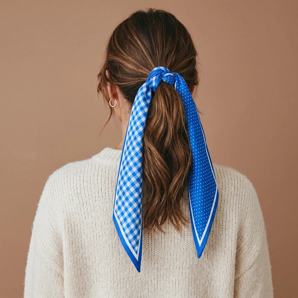 Twirl & Tie Scarf Accessory-Gingham Blue