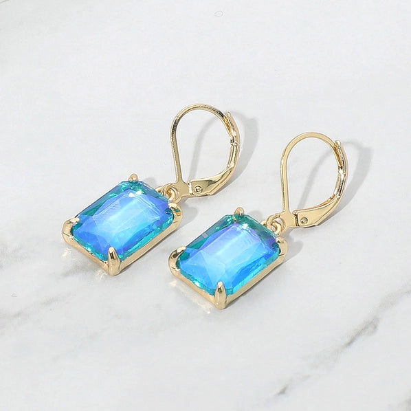 Rectangular Glass Stone Drop Dangle Earrings | Blue