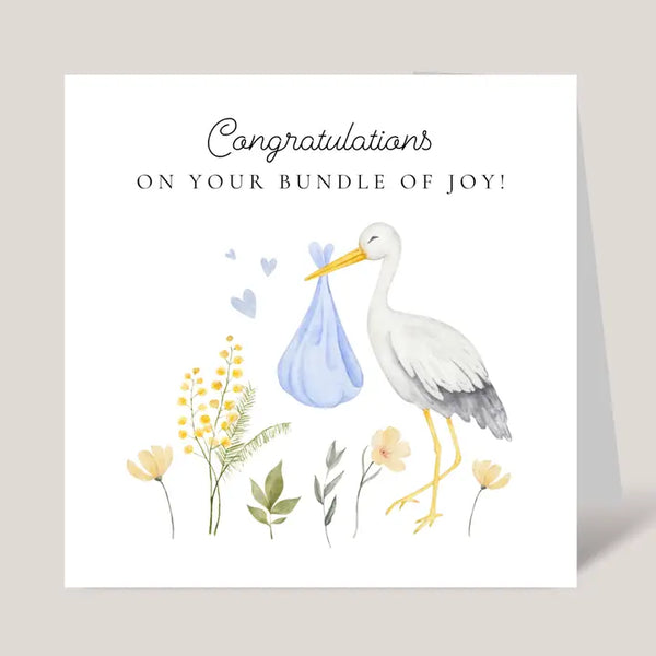 Baby Shower Card For New Parents of Baby Boy, Stork
