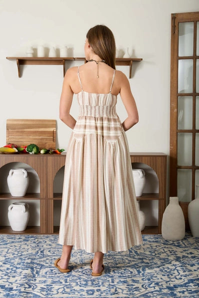 Multi-Pattern Spaghetti Strap Midi Dress | Brown