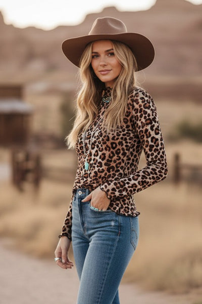 Leopard Print Stretch Mesh Top