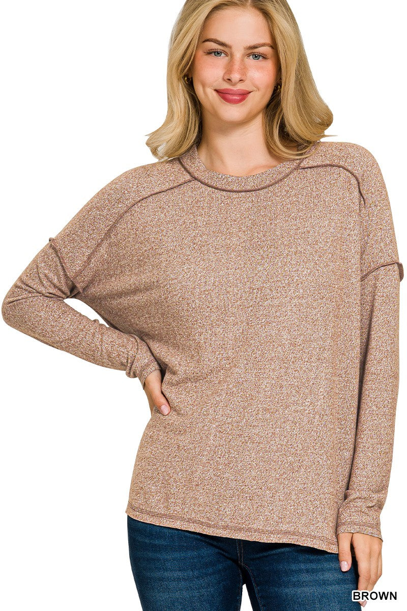 Soft Mélange Hacci Exposed Seam Hi-low Tee | Brown