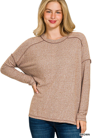 Soft Mélange Hacci Exposed Seam Hi-low Tee | Brown
