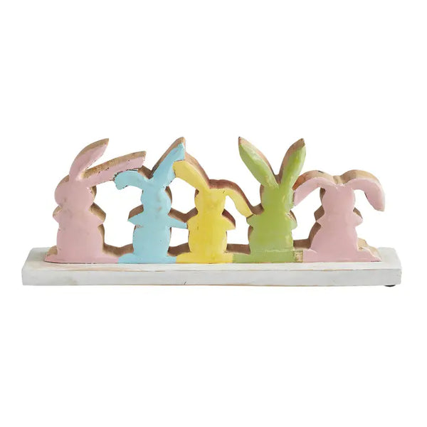 Bunny Hop Rustic Wooden Bunny Silhouette Shelf Sitter - Set of 5 Connected Easter Rabbits