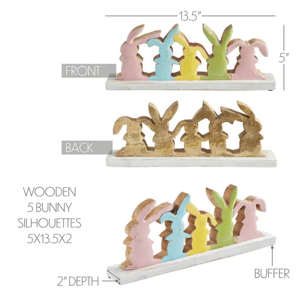 Bunny Hop Rustic Wooden Bunny Silhouette Shelf Sitter - Set of 5 Connected Easter Rabbits