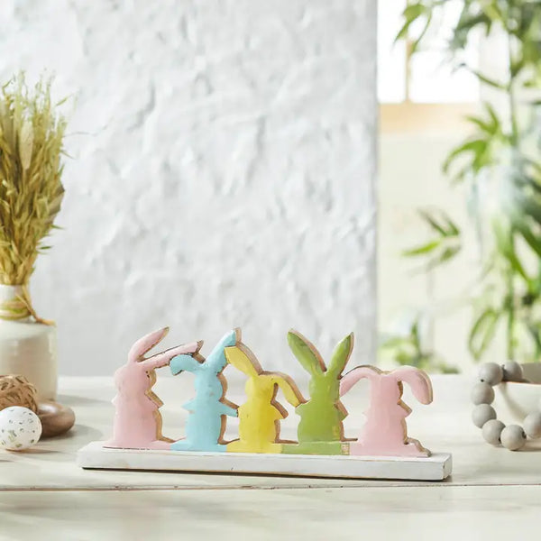Bunny Hop Rustic Wooden Bunny Silhouette Shelf Sitter - Set of 5 Connected Easter Rabbits