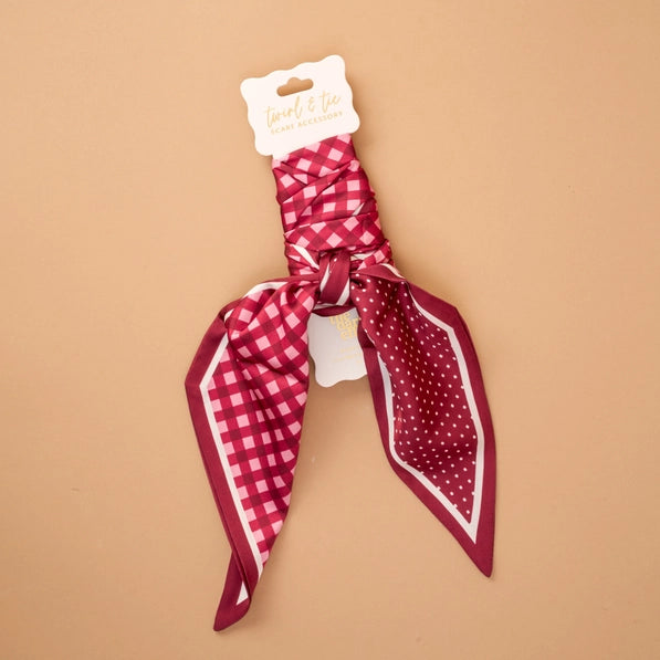 Twirl & Tie Scarf Accessory-Gingham Burgundy