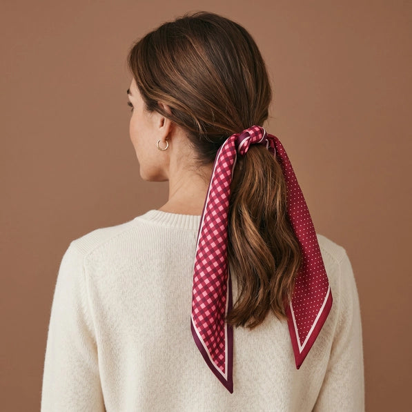 Twirl & Tie Scarf Accessory-Gingham Burgundy