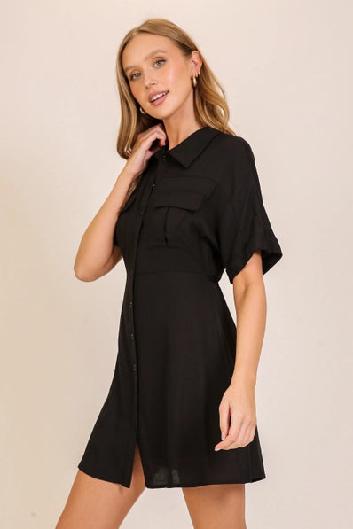 Button Down Shirt Dress | Black