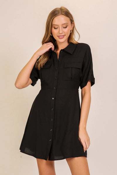 Button Down Shirt Dress | Black