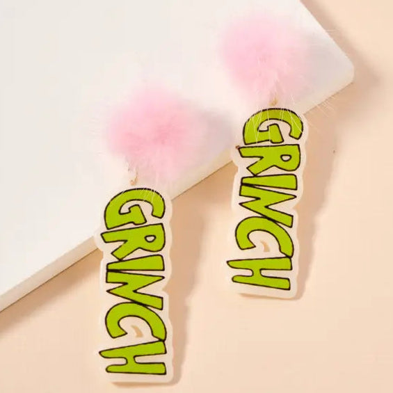 Christmas Green Monster & Pom-Pom Dangling Earrings | Green