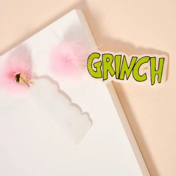Christmas Green Monster & Pom-Pom Dangling Earrings | Green