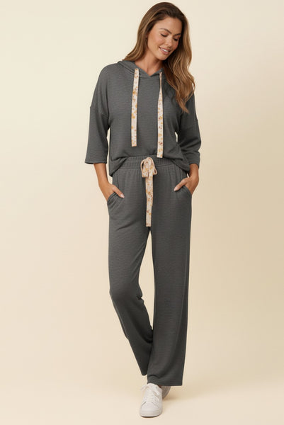Solid French Terry Loose Fit Lounge Wear Set | Charcoal