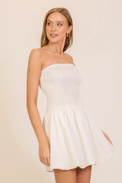 Chic Bubble Hem Dress | White