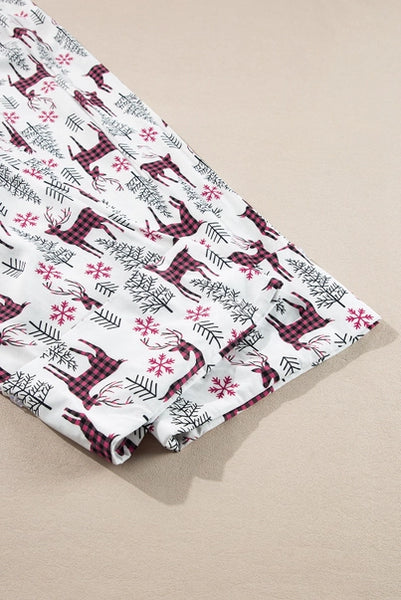 Christmas Printed Shirt and Pants Pajama Set-White