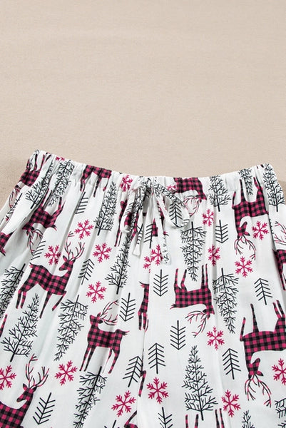 Christmas Printed Shirt and Pants Pajama Set-White