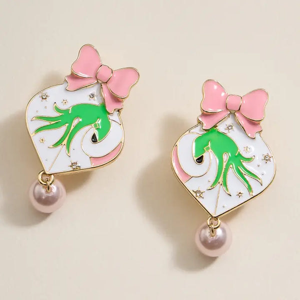 Christmas Ball & Green Monster Dangling Earrings