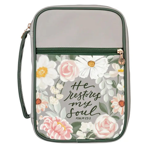 Bible Cover Floral He Restores My Soul Ps 23:3 | Large