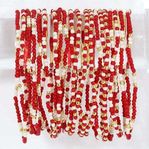 2mm Stretch Beaded Game Day Bracelets| Crimson/White