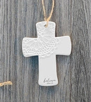 Cross Lace Believe Christmas Ornament