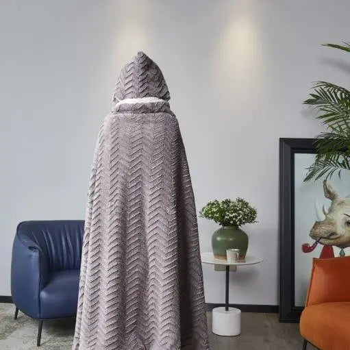 "Cutwork Slate Chevron" Faux Fur Plush Hooded Throw Blanket