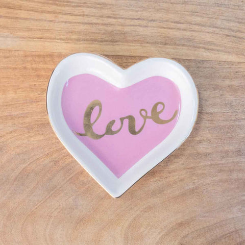 Love Heart Trinket Dish White/Pink/Gold 4"