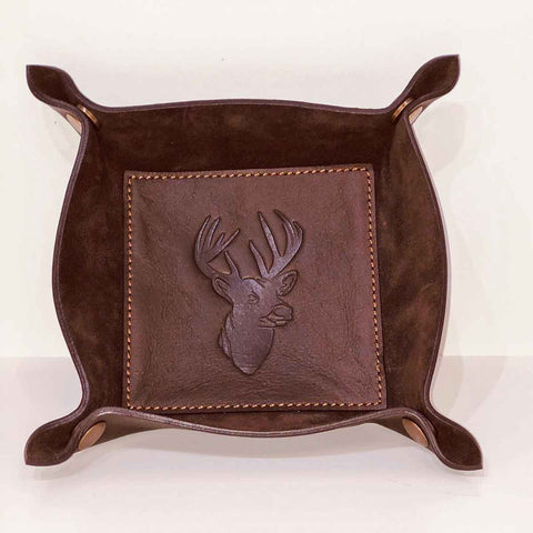 Deer Leather Embossed Valet Tray Dark Brown 8x8