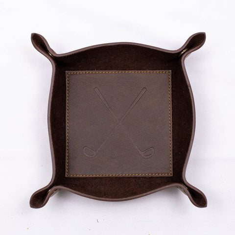 Golf Leather Embossed Valet Tray| Dark Brown