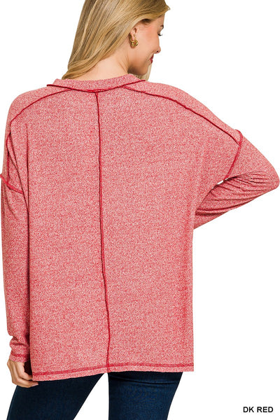 Soft Mélange Hacci Exposed Seam Hi-low Tee | Dark Red