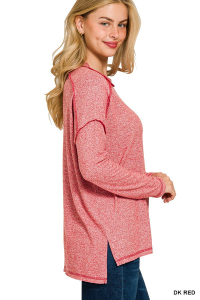 Soft Mélange Hacci Exposed Seam Hi-low Tee | Dark Red