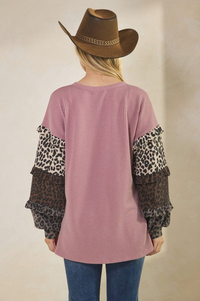 PLUS Ruffle Animal Sleeve Top | Dusty Rose