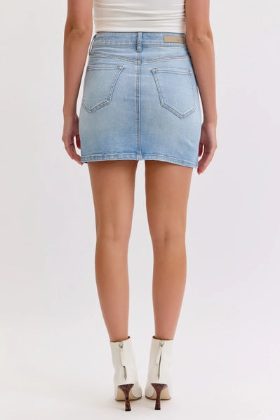 Basic Mid Waisted Mini Skirt | Light Denim